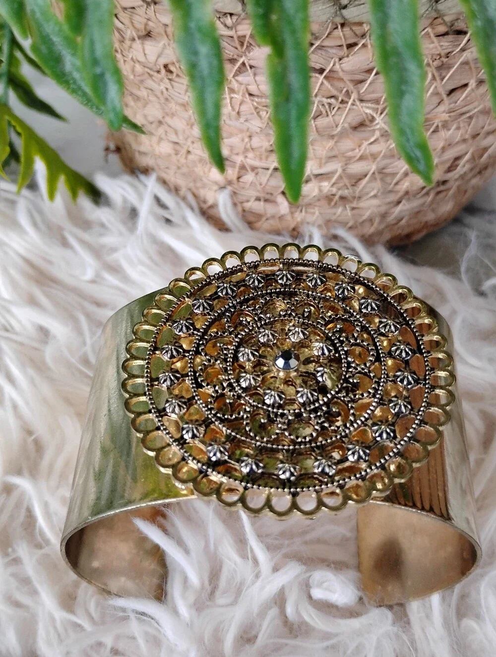 Gold-Tone Filigree Cuff Bracelet - Elegant Women's Accessory